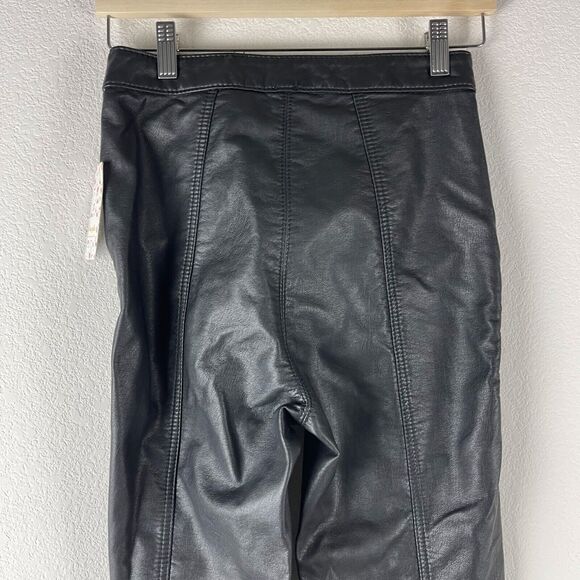 Free People Kaelin Moto Skinny Pant Womens 2 Black Faux Leather High Rise NWT - Picture 8 of 12
